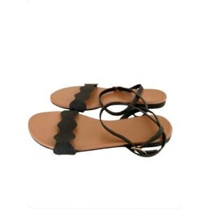 Unbranded Women's Shoes Sandals Size 41 9.5/10 Black Leather Scalloped